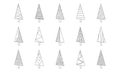 Christmas tree sketch line, xmas doodle vector icon, simple hand drawn outline design. New Year fir and pine set. Black Royalty Free Stock Photo