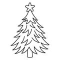 Christmas tree. Sketch. Lush fir with spiny pine needles. There is a star at the top. Thuja tree icon. Coniferous plant. Vector