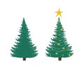 Christmas tree sketch. Set for festive design, Christmas tree with decor, star and garland, colored hand drawing