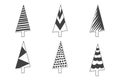 Christmas tree sketch vector icon, xmas doodle hand drawn design. New Year fir and pine set. Black silhouettes. Modern holiday Royalty Free Stock Photo