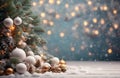 Christmas tree with snow and decorations on blur background Royalty Free Stock Photo