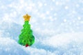 Christmas Tree on Snow Flakes Lights Background, Blue Xmas Tree Royalty Free Stock Photo