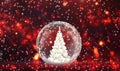 Christmas tree in a snow globe on a red background with snowflakes Royalty Free Stock Photo