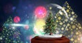 Christmas tree snow globe and Snowflake New Year Party lights colorful pattern shapes Royalty Free Stock Photo