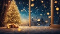 christmas tree in the snow highly intricately detailed Gold Christmas background of defocused lights with decorations Royalty Free Stock Photo