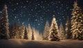 christmas tree in the snow A joyful Christmas with a row of trees and a starry sky. The trees are cheerful and festive