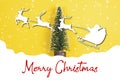 Christmas tree with snow and Santa with reindeers graphics with text Royalty Free Stock Photo