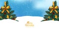 Christmas tree on the snow scenery with snowfall for christmas event with sky blue background Royalty Free Stock Photo