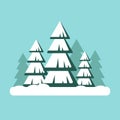 Christmas tree with snow. Snowy forest landscape - vector illustration. Happy new year, xmas. Royalty Free Stock Photo