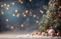 Christmas tree with snow and white bauble decorations on blur background Royalty Free Stock Photo