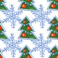 Christmas tree, snowflake on a white background
