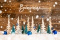 Christmas Tree, Snowflakes, Blue Star, Ball, Bienvenue Means Welcome,, Wood