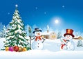 Christmas tree with snowman and christmas balls Royalty Free Stock Photo