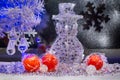 Christmas tree, snowman and decoration. wallpaper. Royalty Free Stock Photo