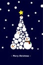 Christmas tree by snowman with snow falling - design for greeting card and multi purpose - Vector illustration