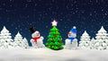 Christmas tree and snowman in winter forest Royalty Free Stock Photo