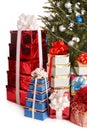 Christmas tree with stack gift box. Royalty Free Stock Photo