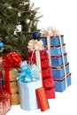 Christmas tree with stack gift box. Royalty Free Stock Photo