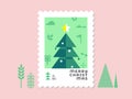 Christmas tree - Christmas stamp flat design for greeting card and multi purpose - Vector illustration Royalty Free Stock Photo