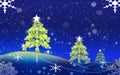 The christmas tree and a star path coming from the heaven Royalty Free Stock Photo