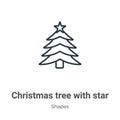 Christmas tree with star outline vector icon. Thin line black christmas tree with star icon, flat vector simple element Royalty Free Stock Photo
