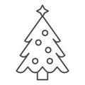 Christmas tree with a star thin line icon. Fir-tree vector illustration isolated on white. Decorated christmas tree Royalty Free Stock Photo