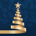 Christmas tree stars greetings golden blue background