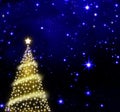 Christmas tree on stars sky background. Royalty Free Stock Photo