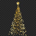 Christmas tree of stars on the transparent background. Gold Christmas tree as symbol of Happy New Year,Merry Christmas holiday cel Royalty Free Stock Photo