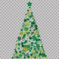 Christmas tree of stars on the transparent background. Green Christmas tree as symbol of Happy New Year, Merry Christmas holiday c Royalty Free Stock Photo