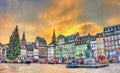 Christmas tree and statue of General Kleber in Strasbourg, France Royalty Free Stock Photo