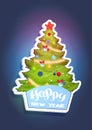 Christmas Tree Sticker Happy New Year Concept Holiday Greeting Card