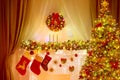 Christmas Tree, Stocking and Wreath, Holiday Lighting Decoration Royalty Free Stock Photo
