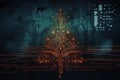 Christmas tree - stylized microchip technical background. AI generated Royalty Free Stock Photo
