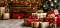 The Christmas tree surrounded by neatly stacked presents