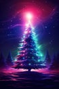 Christmas tree in synthwave style, neon colors