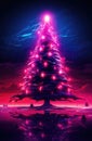 Christmas tree in synthwave style, neon colors