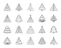 Christmas Tree simple black line icons vector set Royalty Free Stock Photo