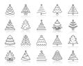 Christmas Tree simple black line icons vector set Royalty Free Stock Photo