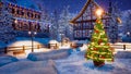 Christmas tree on township square at winter night