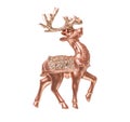 Christmas tree toy, deer or bull of golden color. Close-up, white background, isolate Royalty Free Stock Photo