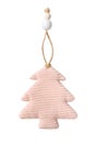 Christmas tree toy made of pink velvet fabric isolated on a white background. Royalty Free Stock Photo