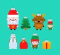 Christmas tree toy set. Santa Claus and deer. Red bag and Snowman. Xmas symbol. New Year sign Royalty Free Stock Photo