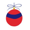 Christmas tree toy. The symbol of the New Year. Red with a blue ball, with a bow, isolated on a white background Royalty Free Stock Photo