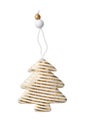 Christmas tree toy in white and gold stripes isolated on a white background. Royalty Free Stock Photo