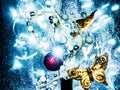 Christmas tree toys with blurred, sparkling and abstract background Royalty Free Stock Photo