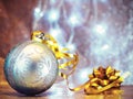 Christmas tree toys with blurred, sparkling and fairy background Royalty Free Stock Photo