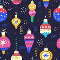 Christmas tree toys flat vector seamless pattern Royalty Free Stock Photo