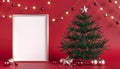 Christmas tree with toys, garlands. Empty frame space Royalty Free Stock Photo