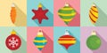Christmas tree toys icon set, flat style Royalty Free Stock Photo
